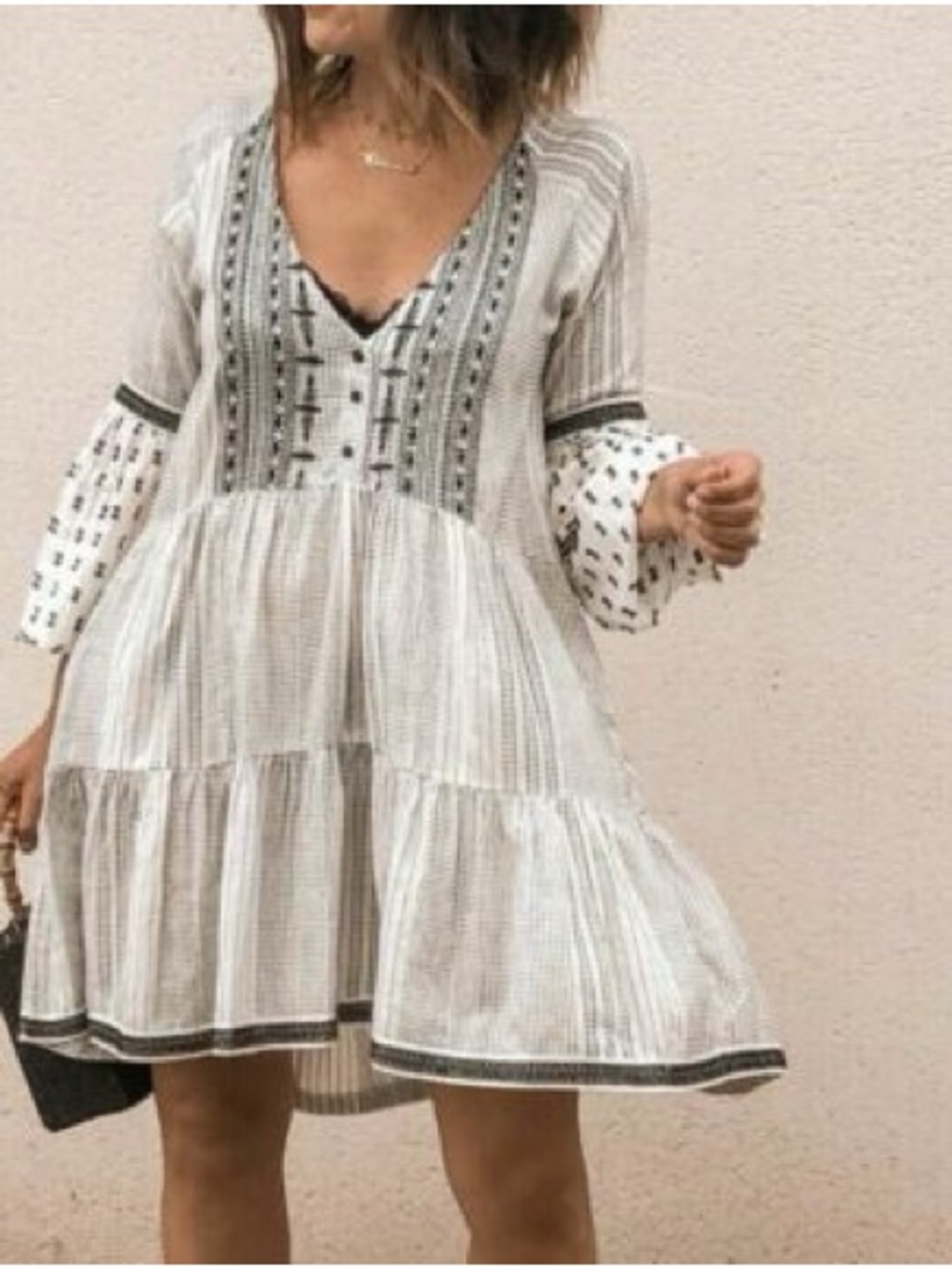Zara Ivory Mini Dress with Black Trim